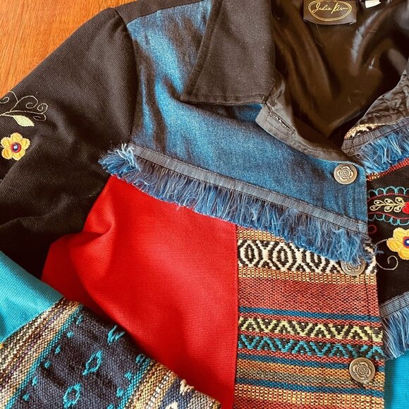 Vtg Julia Kim Button Up Womens Multicolored Embroidered Art Denim Jacket Size M - Picture 3 of 16